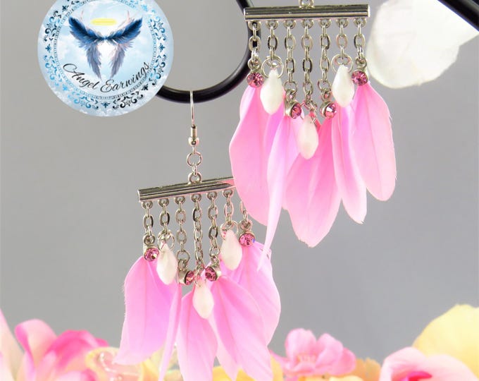 Pinky Swear - Feather Earrings - Pink Feathers - Feathers - Beads - Glass Beads - Charms - Hypoallergenic