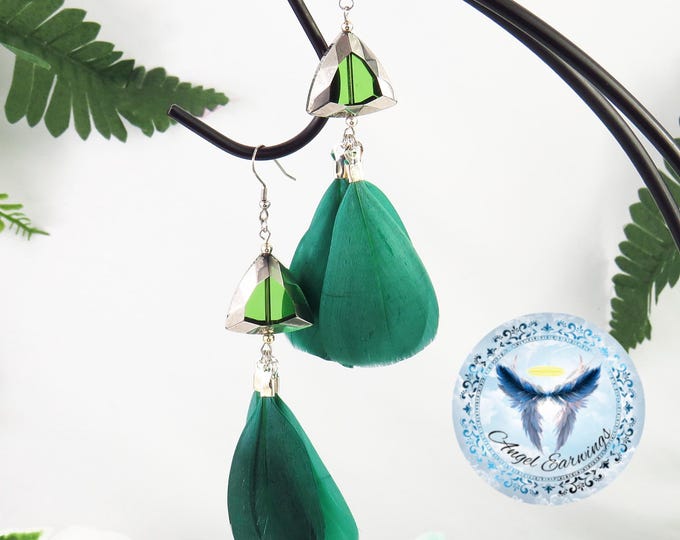 Vibrant Angles – Feathers Earrings – Glass Bead – Silver-Plated - Hypoallergenic
