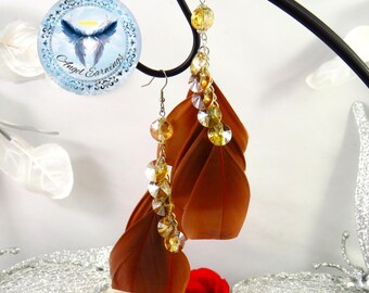 Mother Nature - Feather Earrings - Brown Feathers - Feathers - Glass beads- Hypoallergenic