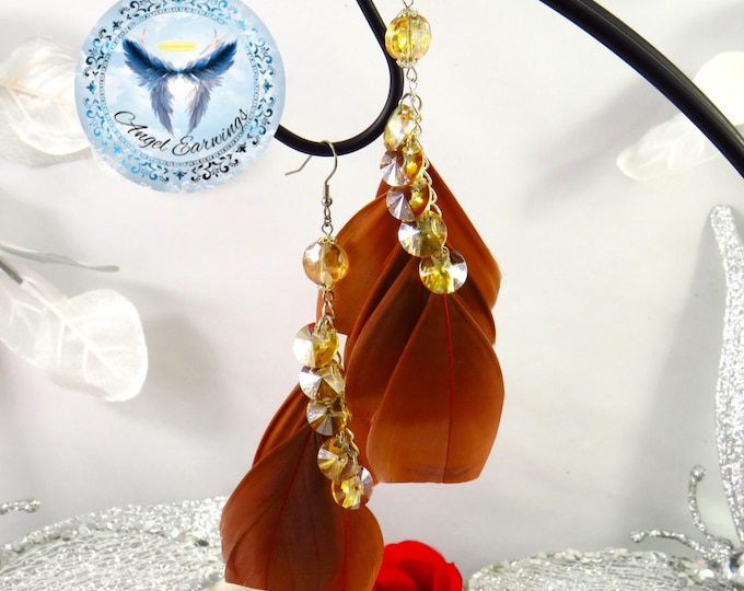 Mother Nature - Feather Earrings - Brown Feathers - Feathers - Glass beads- Hypoallergenic
