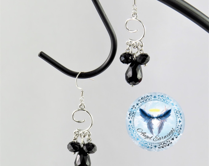 Black Crystal - Bead Earrings - Glass Beads - Stainless Steel - Hypoallergenic