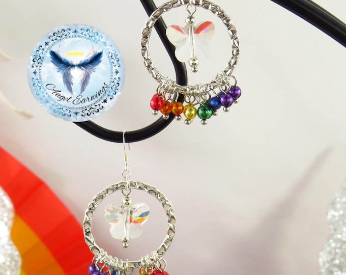 Taste the Rainbow - Pearl Beads - Bead Earrings - Silver-Plated - Butterfly - Hypoallergenic - Rainbow