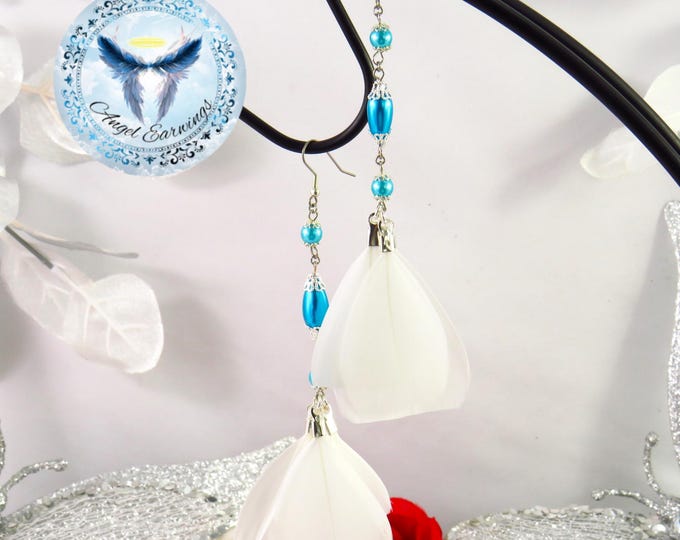 Bossy - Feather Earrings - White Feathers - Feathers - Beads - Crystal pearls - Hypoallergenic