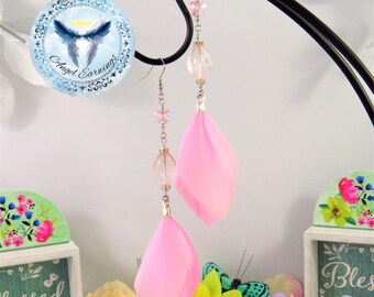Spring into Happiness - Feather Earrings - Glass Beads - Silver Plated - Hypoallergenic