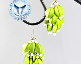 Pearl Greens - Bead Earrings - Resin Beads - Bunch Style - Hypoallergenic