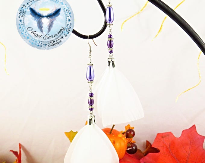 Chilly - Feather Tips - White Feathers - Silver-Plated - Crystal Pearl Beads - Bead Earrings - Hypoallergenic