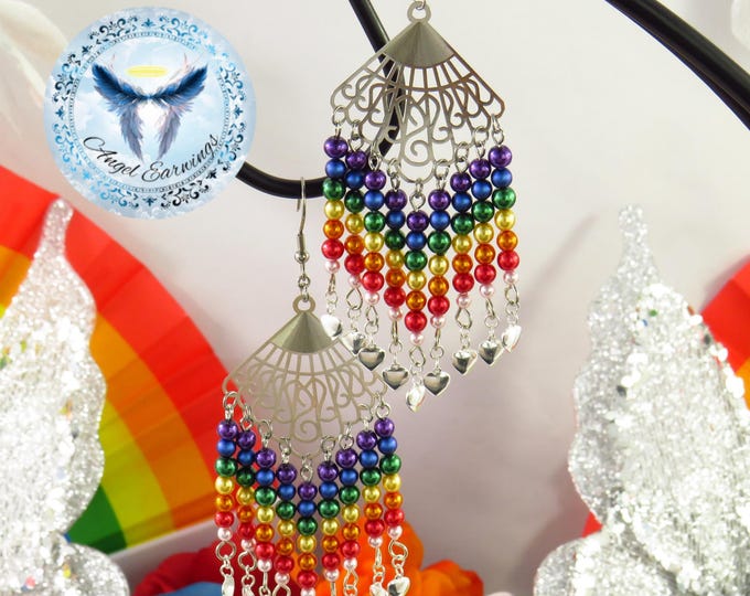 You are Loved - Pearl Beads - Bead Earrings - Rainbow - Silver-Plated - Fan - Hypoallergenic
