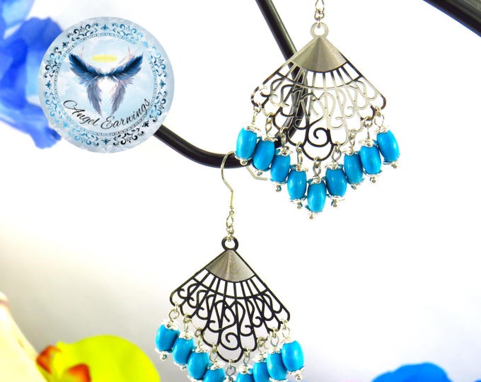 Waves – Bead Earrings - Magnesite Beads – Silver-Plated – Fan - Hypoallergenic