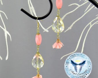 Pretty in Pink - Bead Earrings - 14K Gold - Glass Beads - Teardrop - Hypoallergenic