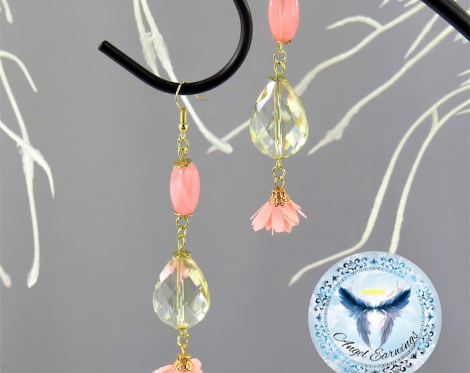 Pretty in Pink - Bead Earrings - 14K Gold - Glass Beads - Teardrop - Hypoallergenic