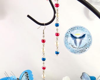 Red, White, & Blue - Bead earrings - Pearl Beads - Silver-Plated - Hypoallergenic