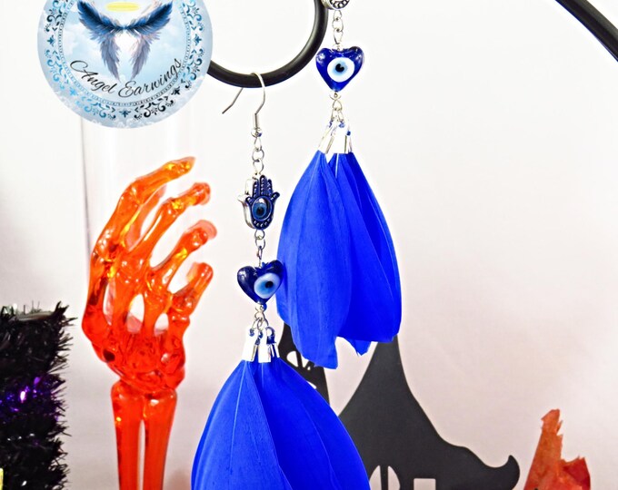 Evil Eyes Detect Lies - Feathers - Glass Beads - Silver-Plated - Stainless Steel - Hypoallergenic