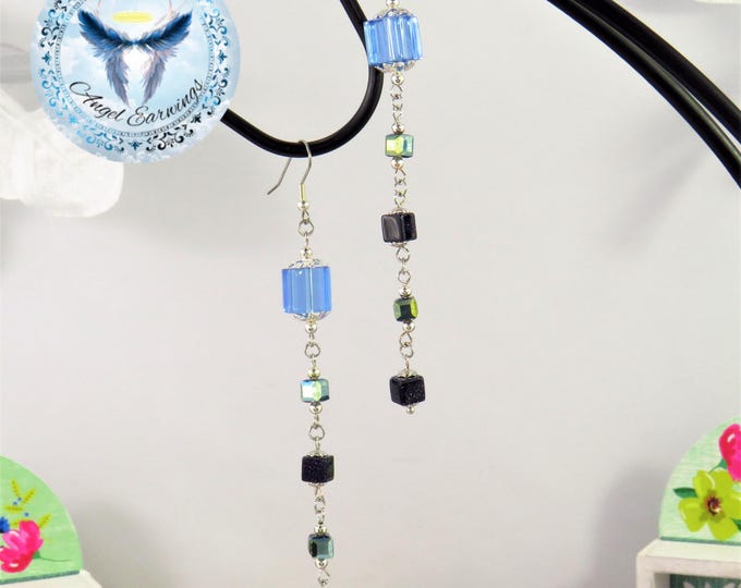 Blue Razz - Bead Earrings - Cubed Beads - Silver Plated - Hypoallergenic