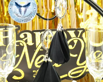 Midnight Glam - Feather Earrings - Black Feathers - Feathers - Beads - Hypoallergenic