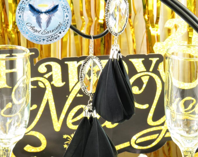 Midnight Glam - Feather Earrings - Black Feathers - Feathers - Beads - Hypoallergenic
