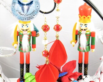 Peppermint Princess - Feather Earrings - Glass Beads - Wire Wrapped - 14K Gold - Hypoallergenic