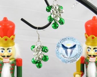 Mistletoe - Bead Earrings - Bells - Bunch style - Silver Plated - Hypoallergenic