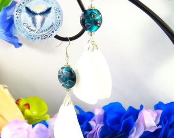 Water Park – Feather Earrings – Glass Beads – Silver-Plated – Hypoallergenic
