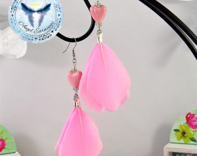 Spring Fling - Feather Earrings - Pink Feathers - Ceramic Beads - Silver Plated - Hypoallergenic