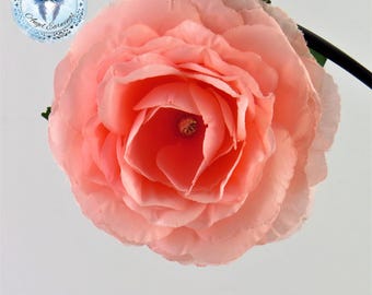Sparkling Peach Rose Hair Clip: Elegant Floral Accessory