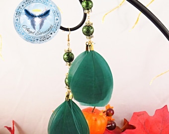 Golden Leaves - Feather Tips - Green Feathers - Gold-Plated - Hypoallergenic