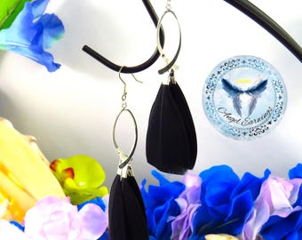 Relaxation – Feather Earrings – Black Feathers – Silver-Plated - Hypoallergenic