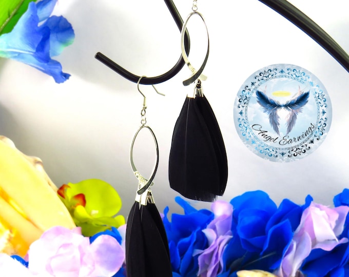 Relaxation – Feather Earrings – Black Feathers – Silver-Plated - Hypoallergenic