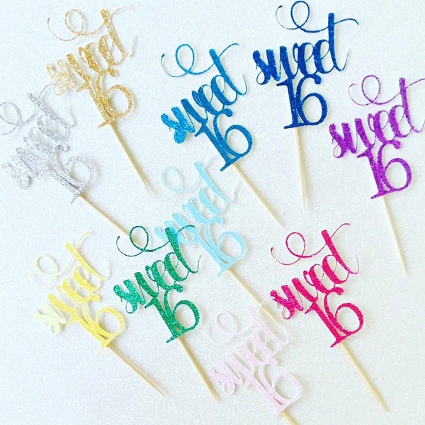 Sweet 16 Cupcake Toppers, Sweet 16 Decorations, 16 cupcake topper, Sweet Sixteen Cupcake Topper, 16th Birthday Topper, Glitter Sweet 16 Pick