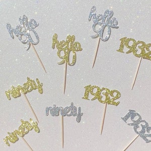 Hello 90 Glitter Cupcake Topper, 90th Birthday Party Pick, Ninety Cupcake Decor, Custom Hello 90 Birthday Topper, Number 90 Party Decoration