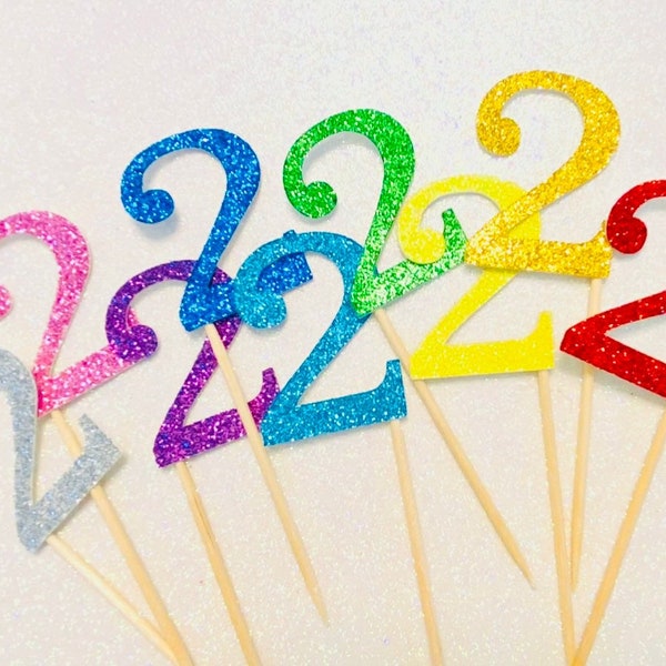 Number 2 Birthday Cupcake Topper, Glitter Number 2 Pick, Number 2 Birthday Decor, Number 2 Cupcake Pick, Happy Birthday Number 2 Toppers