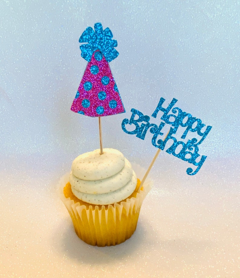 Party Hat Cupcake Topper Happy Birthday Cupcake Toppers Etsy