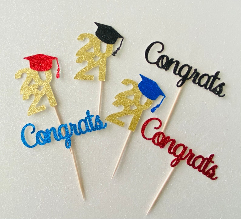Congrats Glitter Cupcake Toppers Congratulations Topper Etsy