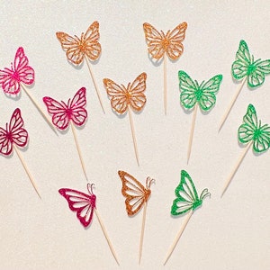 Butterfly Birthday Cupcake Topper, Spring Butterfly Cupcake Picks, Garden Party Decor, Butterfly Party, Glitter Butterfly Girl Birthday Pick