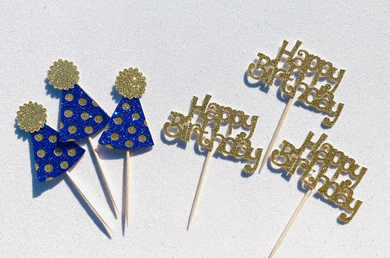 Party Hat Cupcake Topper Happy Birthday Cupcake Toppers Etsy