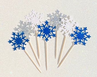 Snowflake Winter Birthday Cupcake Topper, Glitter Snowflake Baby Shower Gender Reveal Picks, Winter Onederland, Frozen Snowflake Party Decor