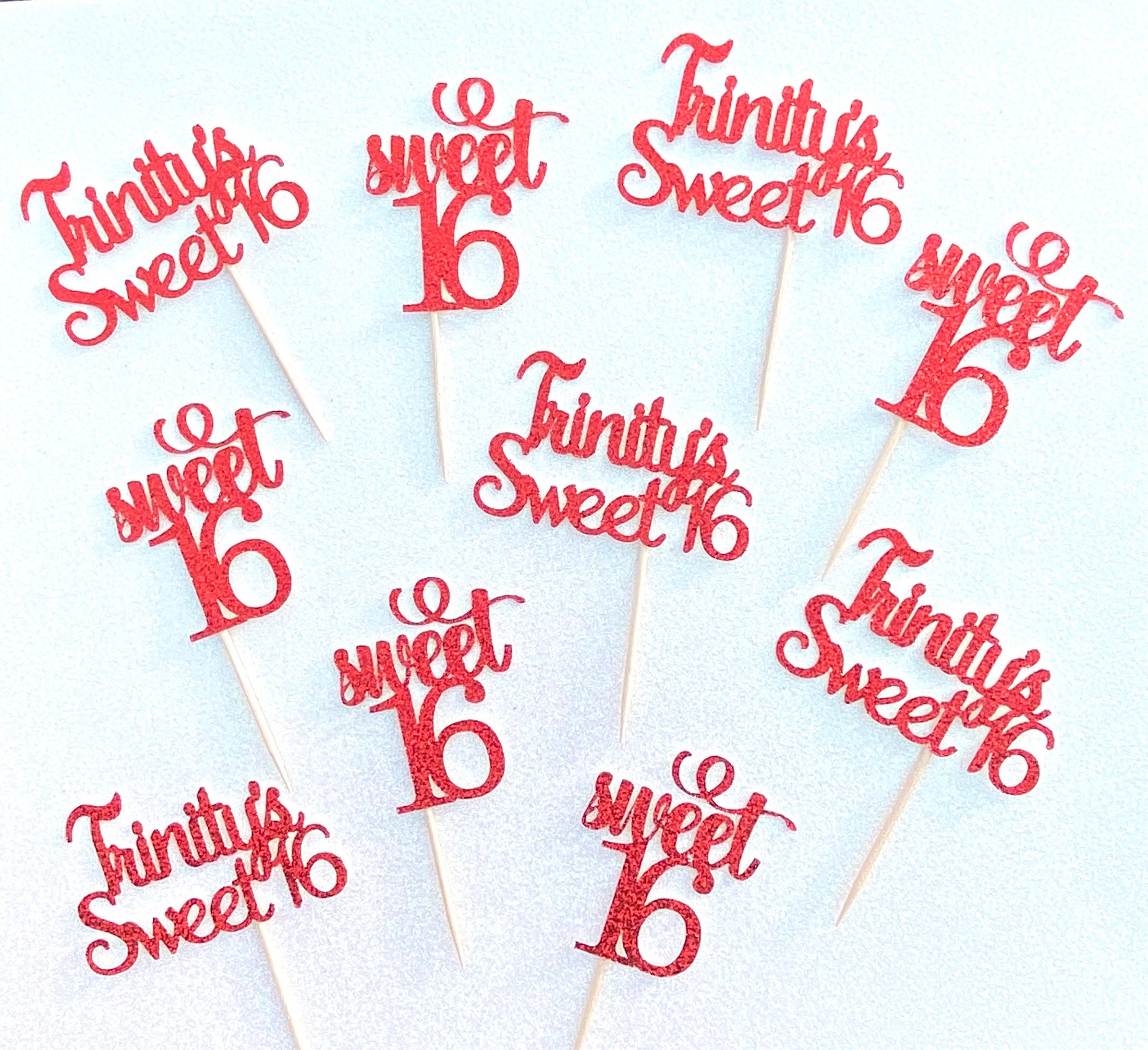 Sweet 16 Cupcake Toppers Sweet 16 Decorations 16 Cupcake Etsy