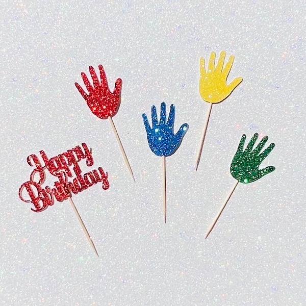 Hand Cupcake Toppers, Five Finger Hand Cupcake Toppers, 5th Birthday Party Decor, Number 5 Picks, High Five Toppers, Hand Five Party Toppers