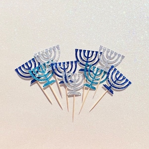 Hanukkah Menorah Cupcake Topper, Glitter Menorah Topper, Menorah Topper, Glitter Chanukkah Pick, Happy Hanukkah Menorah Cupcake Toppers