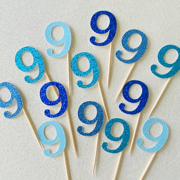 Number 9 Cupcake Toppers, Glitter Number 9 Birthday Cupcake Toppers, Birthday Topper, Nine Cupcake Topper, 9th Birthday Decor, 9 Food Pick