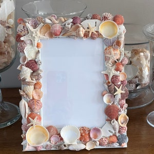 Beach Seashell 5 x 7 Farmhouse Picture Frame, Seashell Beach Home Decor, Coastal Beach Shell Frame, Beach Wedding Frame Gift, Christmas Gift