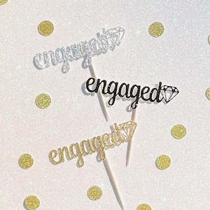 ENGAGED Mini Heart Engagement Party Cupcake Toppers, Engaged Diamond Ring Wedding Picks, Bridal Shower Cupcake Decor, Engagement Party Decor