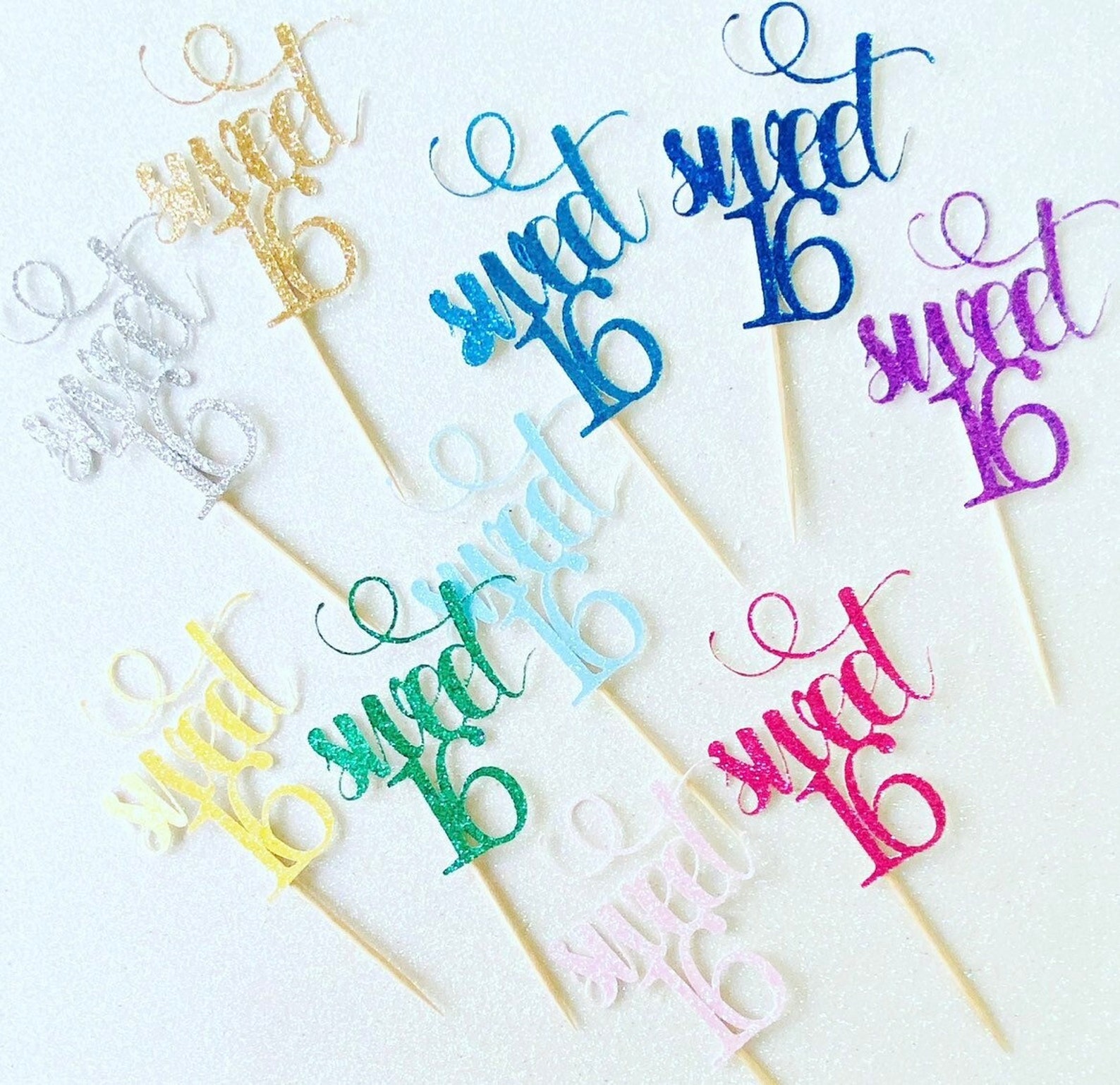 Sweet 16 Cupcake Toppers Sweet 16 Decorations 16 Cupcake Etsy