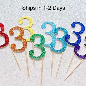 Number 3 Cupcake Topper, Glitter Number 3 Birthday Pick, Happy Number 3 Birthday Decor, Number 3 Cupcake Pick, Happy Birthday Glitter Topper