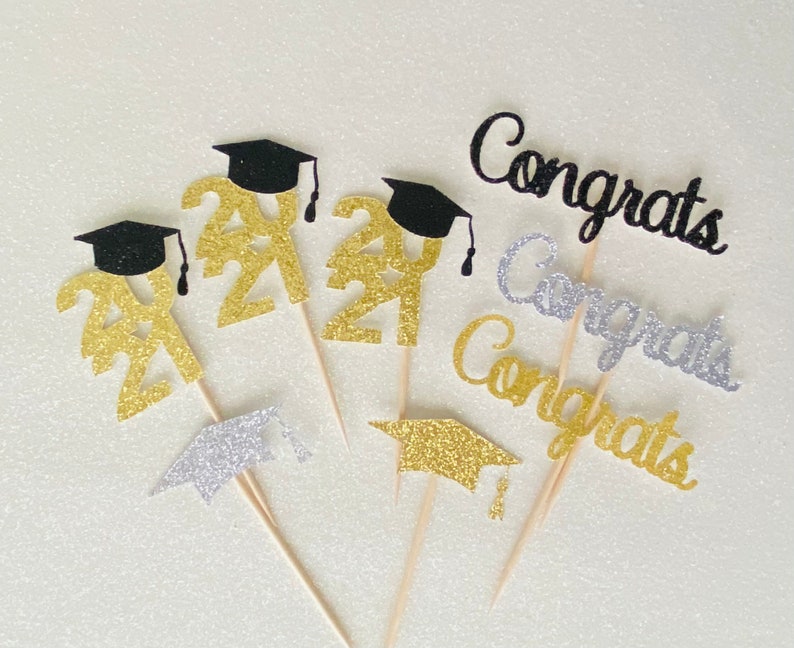 Congrats Glitter Cupcake Toppers Congratulations Topper Etsy