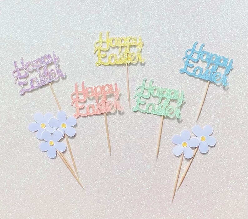 Happy Easter Cupcake Topper Glitter Easter Cupcake Picks Etsy