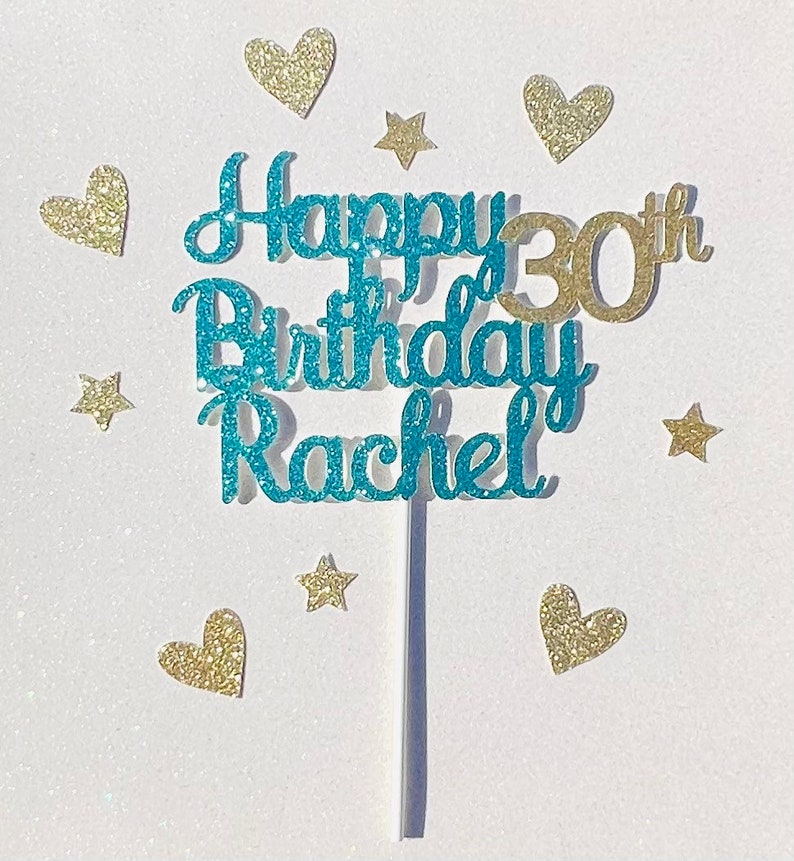 Custom Happy Birthday Cake Topper ANY AGE NAME Personalized Name 