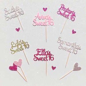 Custom NAME Sweet 16 Cupcake Toppers, Personalized Name Sweet 16 Cupcake Picks, Sweet 16 Decorations, Sweet 16 Birthday Name Topper, Sixteen
