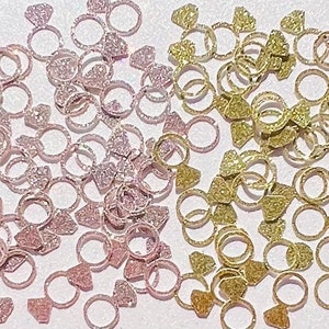 Glitter Rose Gold Diamond Ring Table Confetti, Engagement Party Gold Ring Confetti, Engagement Wedding Table Decor, Ring Confetti, 50 Pieces