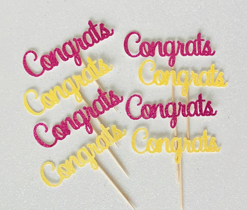Congrats Glitter Cupcake Toppers Congratulations Topper Etsy