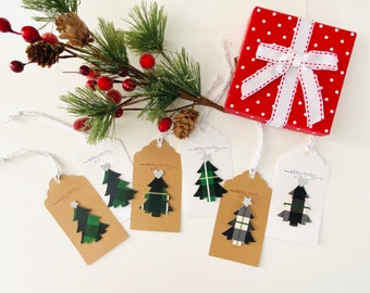 Plaid Christmas Tree Gift Tags, Christmas Tree Buffalo Check Holiday Gift Wrap, Green Plaid Christmas Tree Gift Tags, Holiday Gift Wrap Tags